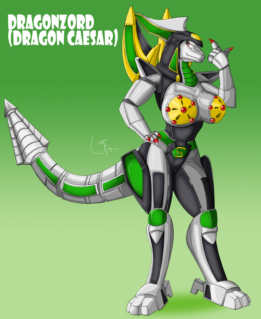 absurd_res anthro breasts dragonzord female grey hi_res machine metallic power red robot solo super_(disambiguation) toei