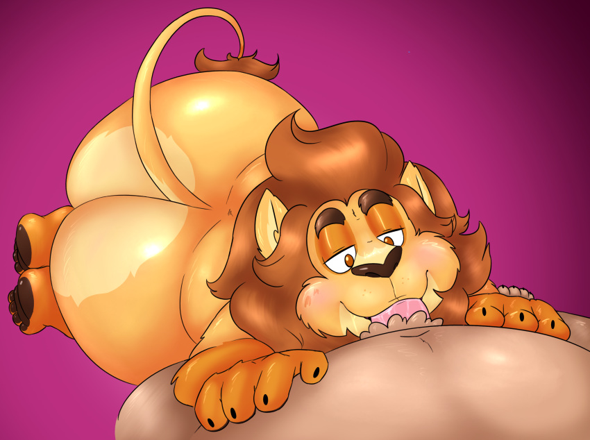 alternate_version_at_source anthro big_butt black_claws bodily_fluids brown_body brown_eyes brown_fur brown_hair butt claws duo dusty_(madrik) erection faceless_character faceless_male felid fellatio fur genitals hair hands_on_belly hi_res lion lying male male/male male_penetrated male_penetrating male_penetrating_male mammal mane nood1e on_side oral oral_penetration orange_body orange_fur overweight overweight_male pantherine penetration penile penis pink_penis saliva sex shaded simple_background slightly_chubby stevo_(nood1e) ursid wide_hips