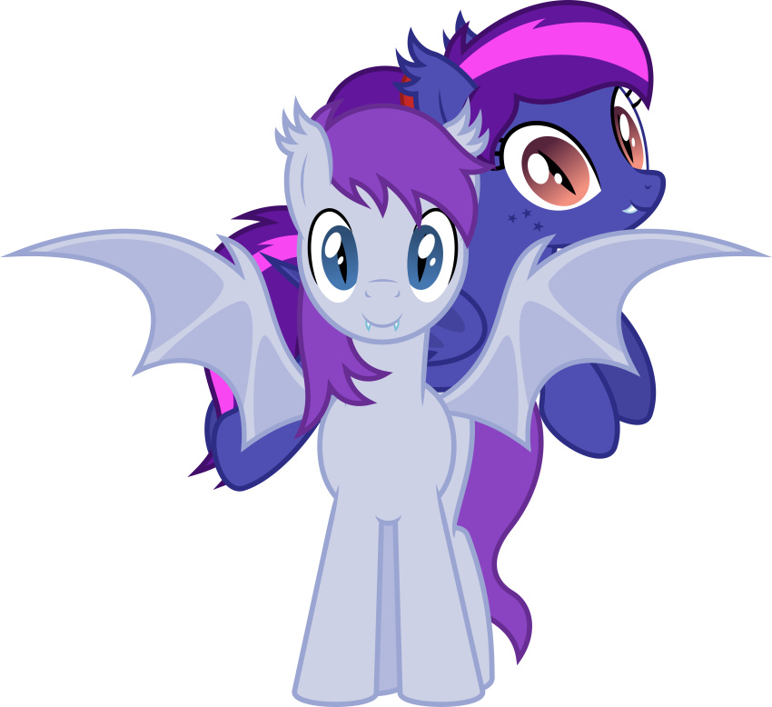 2022 absurd_res alpha_channel bat_pony bat_wings blue_body blue_eyes blue_hair brown_eyes duo equid evening's_dawn fan_character fangs female feral freckles hair hasbro hi_res male mammal membrane_(anatomy) membranous_wings multicolored_hair my_little_pony nebulous_(mlp) parclytaxel pupils purple_body riding simple_background slit_pupils smile smiling_at_viewer spread_wings transparent_background two_tone_hair wings