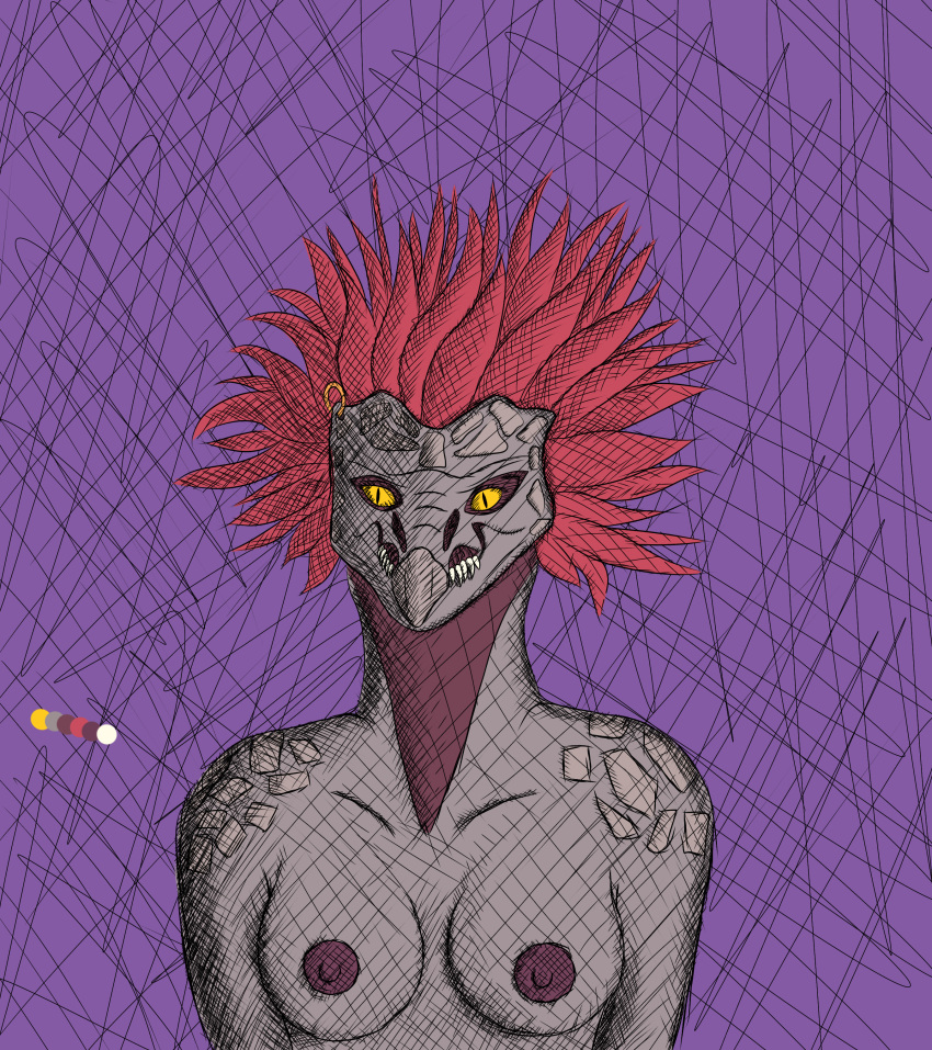 028-mendicantspire 343_industries absurd_res alien anthro avian big_nipples bird breasts bungie ear_piercing ear_ring exposed_breasts female halo_(series) hi_res idle jewelry kel_(028-mendicantspire) kig-yar microsoft nipples piercing purple_background reasts scalie simple_background sketch solo t'vaoan video_games xbox_game_studios yellow_eyes