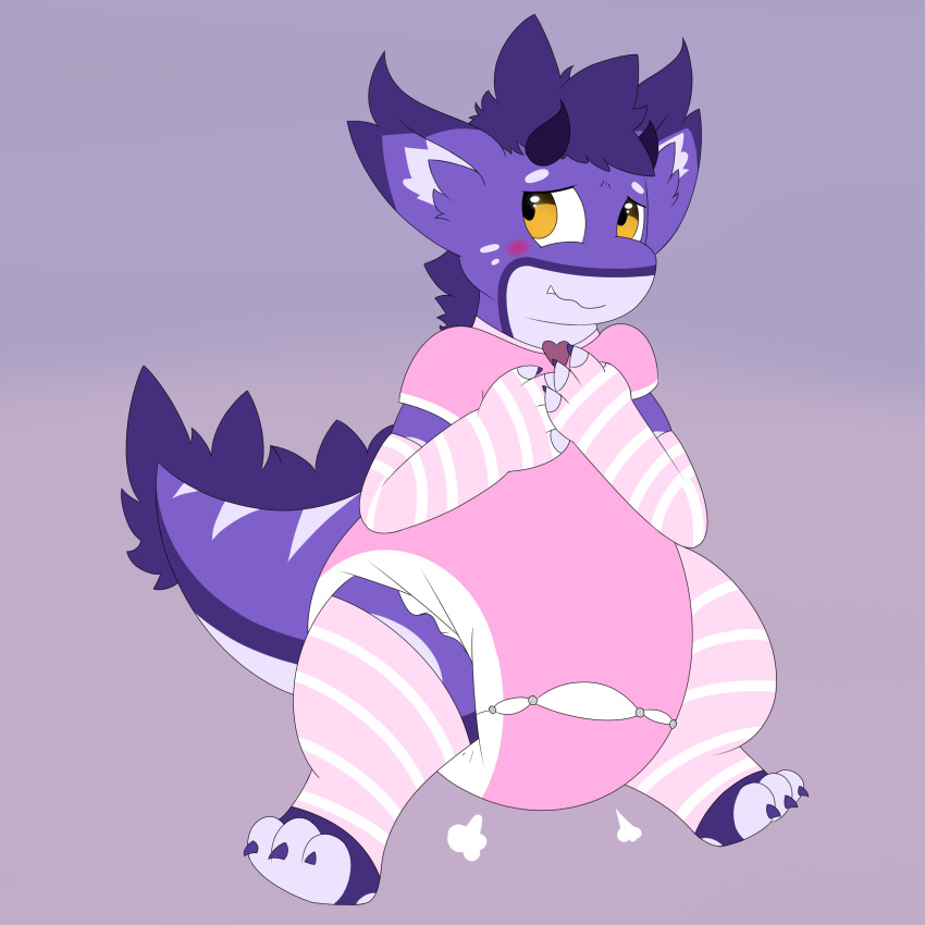 absurd_res anthro blush diaper diaper_under_clothing dragon hi_res imces koruko long_socks male onesie smile solo