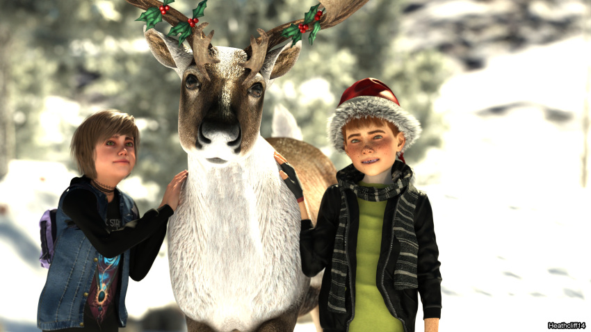 3d_(artwork) antlers backpack blue_stahli braces capreoline cervid child choker collar digital_media_(artwork) feral group group_sex heathcliff heathcliff14 heathcliff_and_the_catillac_cats hi_res horn human jewelry male male/male mammal mistletoe necklace open_mouth petting plant reindeer scarf seph_(disambiguation) sex snow threesome young