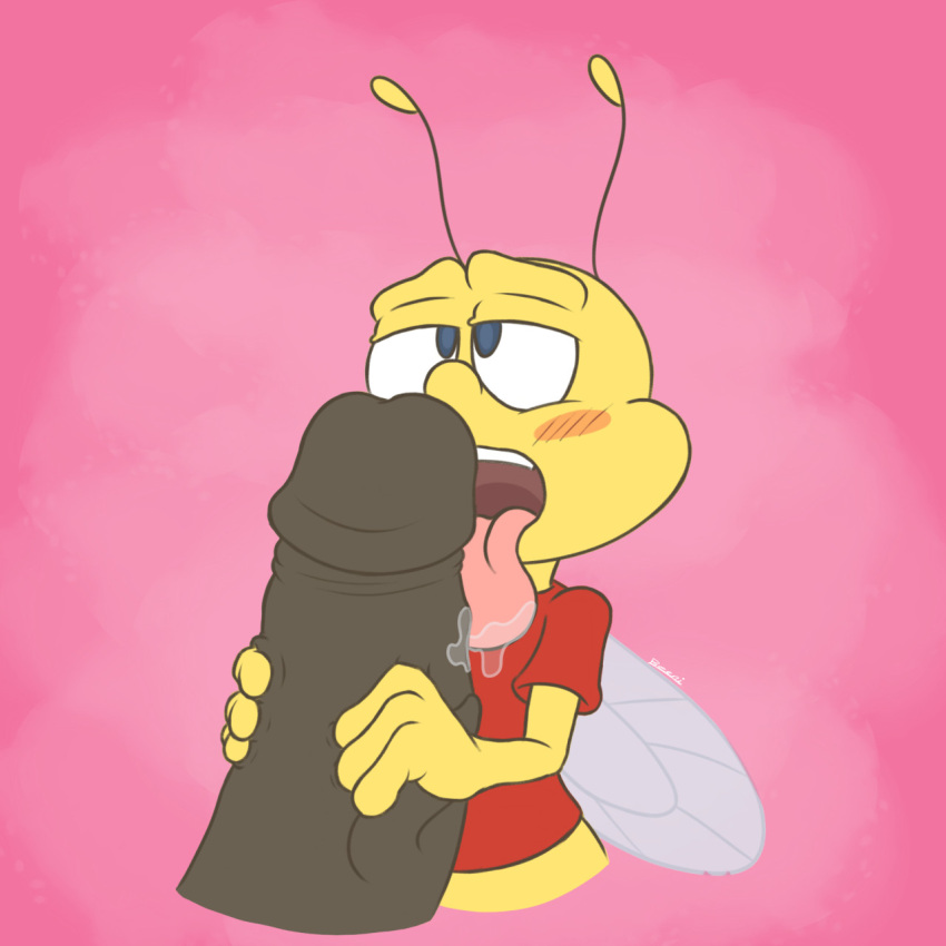 animal_humanoid antennae_(anatomy) anthro arthropod arthropod_humanoid bee bee_humanoid beeni blush bodily_fluids bottomless buzz_the_bee cheerios clothed clothing digital_drawing_(artwork) digital_media_(artwork) disembodied_penis duo erection fellatio general_mills genitals handjob hi_res honey_bee honey_nut_cheerios humanoid humanoid_genitalia humanoid_penis hymenopteran hymenopteran_humanoid insect insect_humanoid macro male male/male mascot micro micro_on_macro offscreen_character open_mouth oral penile penis saliva saliva_on_penis saliva_on_tongue salivating sex simple_background size_difference solo_focus tongue tongue_out two-handed_handjob watermark wings