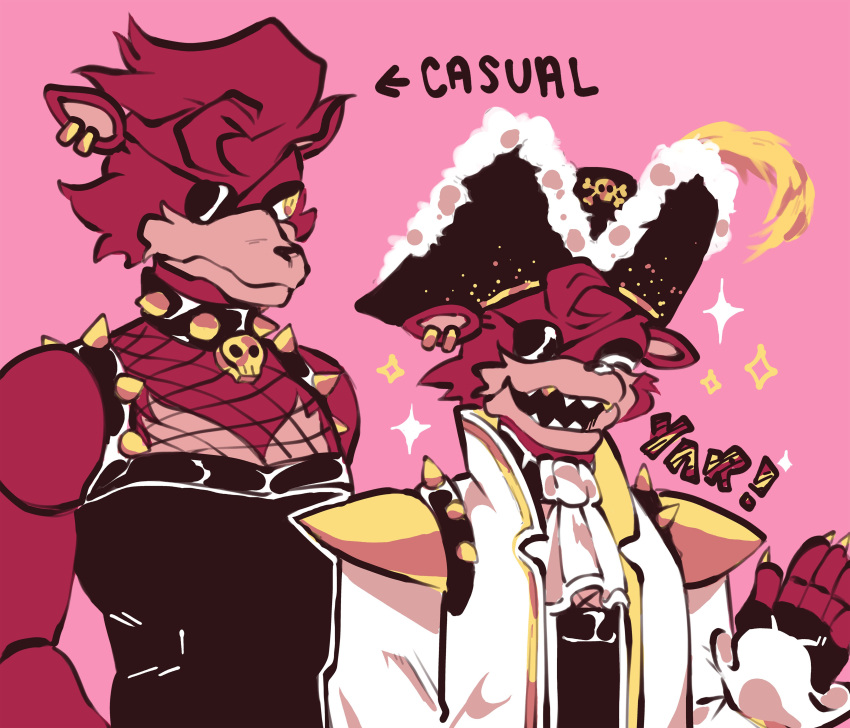absurd_res animatronic anthro calemonssi canid canine clothing collar ear_piercing eye_patch eyewear fishnet five_nights_at_freddy's formal_wear fox foxy_(fnaf) girly gold_(metal) gold_neckwear gold_tooth hi_res jolly_roger leather leather_clothing machine male mammal piercing pirate pirate_hat pirate_outfit plume robot scottgames simple_background smile solo sparkles spiked_collar spikes text video_games waving_at_viewer