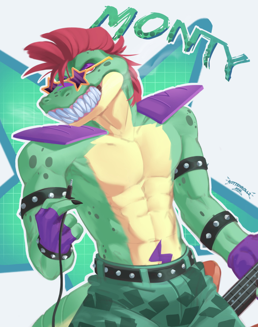 2021 animatronic anthro claws clothing crocodile crocodilian crocodylid digital_drawing_(artwork) digital_media_(artwork) fingers five_nights_at_freddy's five_nights_at_freddy's:_security_breach gloves green_body hair handwear hi_res holding_object line_art looking_at_viewer machine male nipples open_mouth reptile robot rottenrollz scalie scottgames simple_background smile solo teeth text video_games