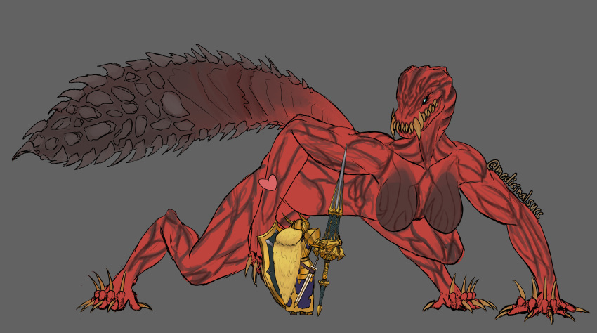 absurd_res anthro armor big_tail blue_eyes breasts capcom claws duo fanged_wyvern fangs female hi_res male medicinal_succ monster_girl_(genre) monster_hunter odogaron scale_knight_(medicinalsucc) video_games