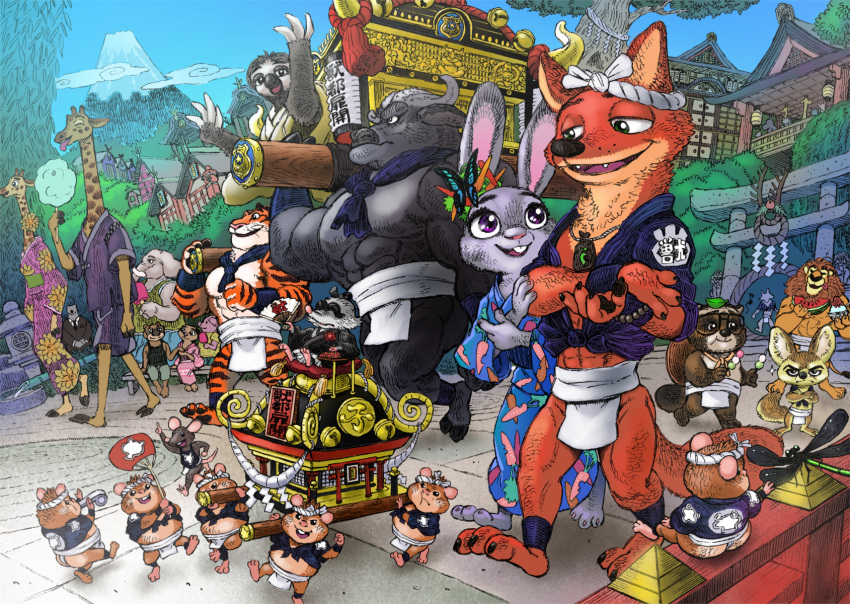 anthro asian_clothing bovid bovine candy canid canine chief_bogo clothing cotton_candy cricetid dango_(food) dessert disney domestic_pig east_asian_clothing elephant elephantid emmitt_otterton eulipotyphlan felid female fennec finnick flash_slothmore food fox fruit fundoshi giraffe giraffid hastured_cake hi_res japanese_clothing judy_hopps kimono lagomorph lemming leodore_lionheart leporid lion lutrine male mammal melon michael_tanuyama mr._big mrs._otterton murid mustelid nick_wilde pantherine pilosan plant proboscidean rabbit raccoon_dog rodent shrew sloth suid suina sus_(pig) tanuki tiger true_buffalo underwear water_buffalo watermelon xenarthran yukata zootopia