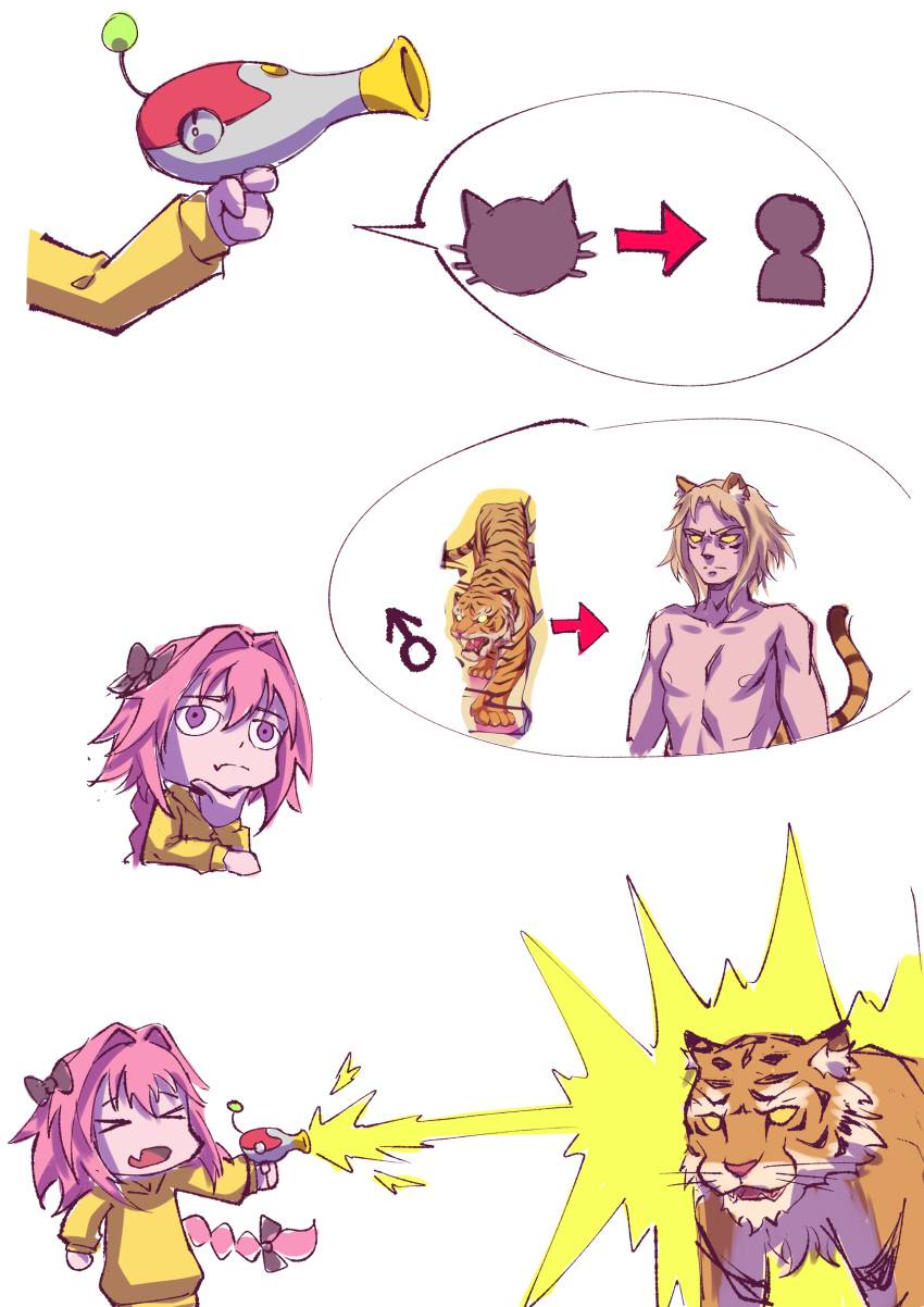 1boy absurdres animal_costume animal_ears animal_print astolfo_(fate) brown_hair fate_(series) hej highres imagining original otoko_no_ko personification short_hair solo tail tiger tiger_costume tiger_ears tiger_print tiger_tail transformation yellow_eyes