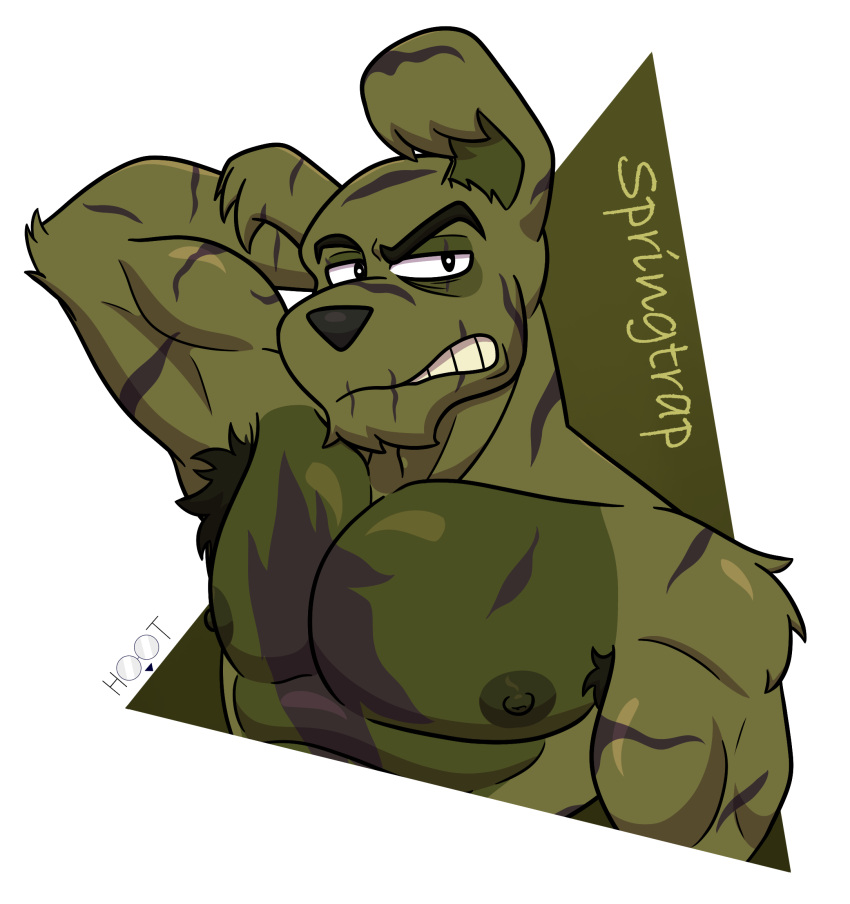animatronic anthro armpit_hair athletic biceps body_hair dg254 five_nights_at_freddy's five_nights_at_freddy's_3 fur hair hi_res lagomorph leporid machine male mammal muscular nipples nude pecs rabbit robot scottgames simple_background solo springtrap_(fnaf) video_games