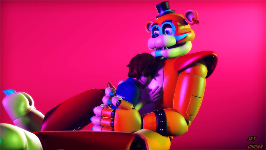 16:9 3d_(artwork) animatronic bracelet child clothing digital_media_(artwork) duo ear_piercing ear_ring embrace father father_and_child father_and_son five_nights_at_freddy's five_nights_at_freddy's:_security_breach friends glamrock_freddy_(fnaf) gregory_(fnaf) hi_res hug human jewelry machine male mammal parent parent_and_child piercing robot scottgames sitting sky_chaser son source_filmmaker ursid video_games widescreen young