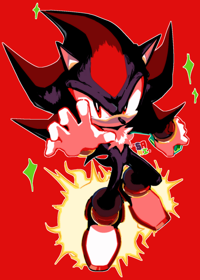 2021 5_fingers anthro clothing eulipotyphlan fingers fire footwear gloves handwear hedgehog hi_res holding_object male mammal red_eyes sanikink sega shadow_the_hedgehog signature simple_background solo sonic_the_hedgehog_(series) video_games