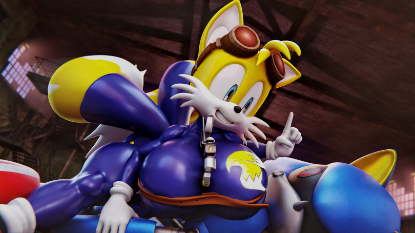 3d_(artwork) absurd_res big_breasts blender_(software) bodysuit breasts cleavage clothed clothing digital_media_(artwork) exposed_cleavage female female_focus gloves handwear hi_res huge_breasts inside latex machine metal_sonic miles_prower palisal robot rubber rubber_clothing rubber_suit sega skinsuit sonic_the_hedgehog_(series) thick_thighs tight_clothing tools