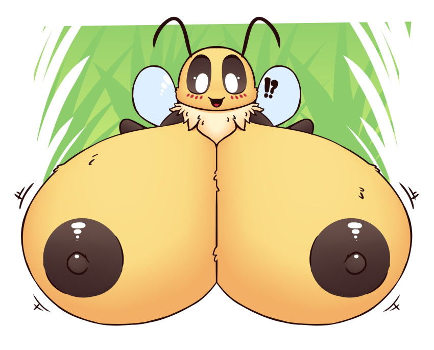 ! ? antennae_(anatomy) anthro areola arthropod bee big_breasts blush breasts brown_nipples bug_fables bust_portrait chest_tuft female hi_res huge_breasts huztar hymenopteran hyper hyper_breasts insect moonsprout_games nipples open_mouth portrait solo tuft vi_(bug_fables) wings yellow_body