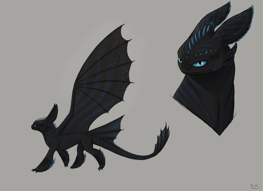 avastra avi_(character) black_body blue_eyes claws dragon dreamworks fury hi_res how_to_train_your_dragon male scalie solo toothless western_dragon wings