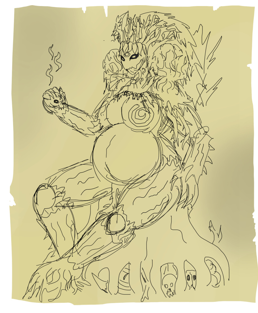 anthro bone dryad elemental_creature female flora_fauna hi_res leafs magic_user pauliusthemad plant pregnant runes skull solo stump treant tree vwpologt warhammer_age_of_sigmar warhammer_fantasy witch