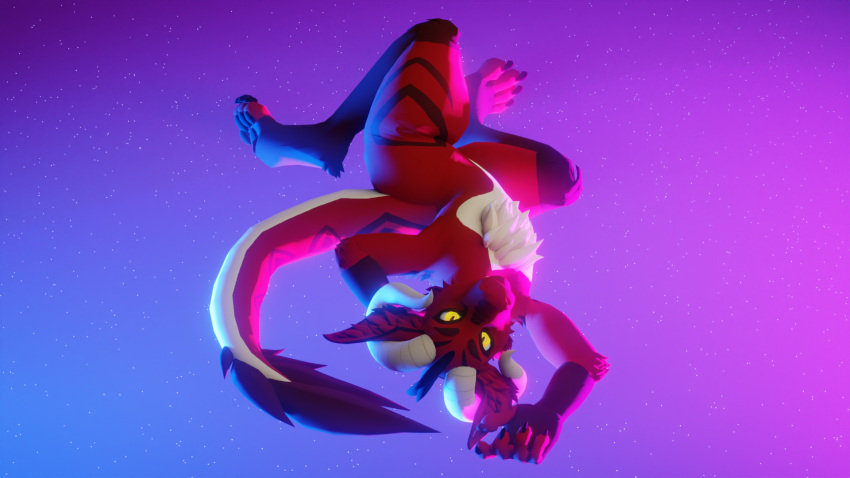 16:9 anthro austindapanda brulee_(y11) dragon fur furred_dragon hi_res horn looking_at_viewer lying male on_back pawpads solo thick_tail wallpaper widescreen