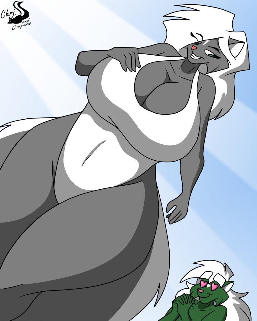 absurd_res anthro breasts chris_t._snuggleskunk chrisandcompany cleavage clothed clothing duo female hair hi_res kelsey_sienna male mammal mephitid skunk swimwear