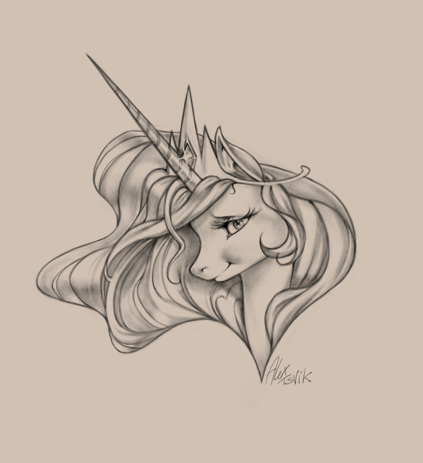 absurd_res alex_tsvik anthro crown cute_expression equid equine female friendship_is_magic hasbro hi_res horn mammal my_little_pony portrait princess princess_celestia_(mlp) royalty smile solo winged_unicorn wings