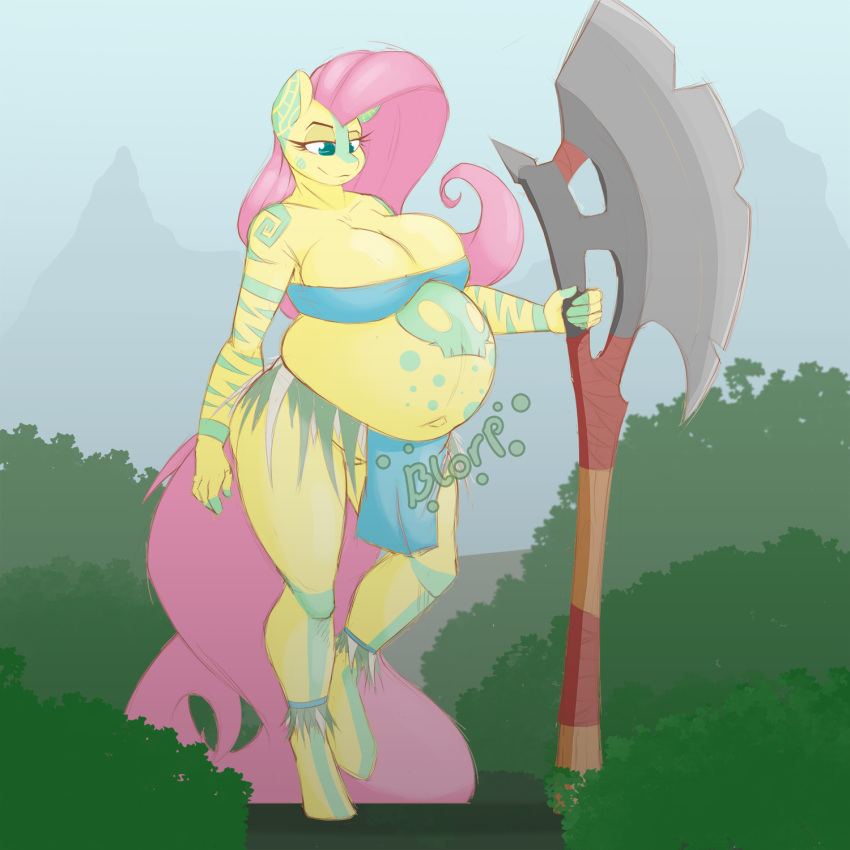 1:1 abdominal_bulge absorb absorption_vore anthro axe bare_belly belly big_belly big_breasts big_butt breasts bulge butt cartoon digestion equid equine expansion fat_belly fat_butt fatal fluttershy_(mlp) friendship_is_magic growth hasbro hi_res horse huge_breasts humanoid ingested invalid_tag mammal melee_weapon my_little_pony oral oral_vore organs oversized_weapon pony post-vore rumbling_stomach stomach swallowed tattoo tribal vore weapon weight_gain