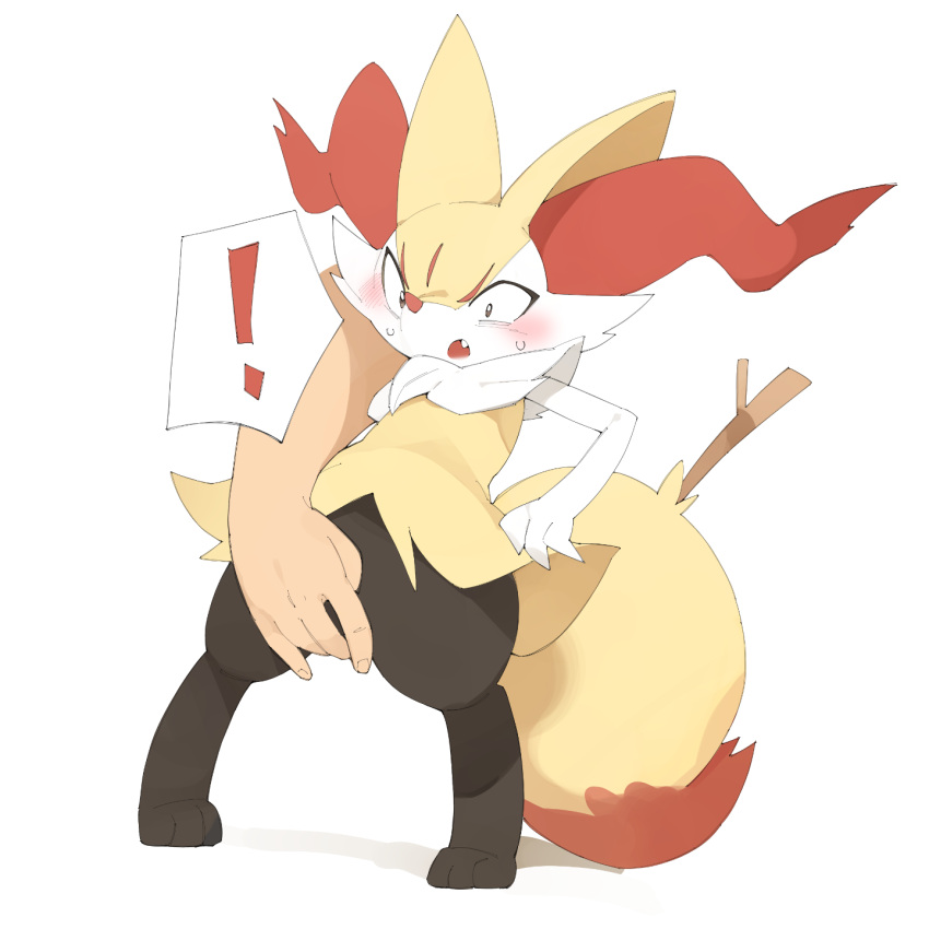 1:1 3_fingers 3_toes ambiguous_gender anthro black_body black_fur blush bodily_fluids braixen duo ear_tuft exclamation_point feet female female/ambiguous fingering fingers fur hi_res human human_on_anthro humanoid_hands interspecies kemono mammal nintendo open_mouth pok&eacute;mon pok&eacute;mon_(species) pok&eacute;philia red_body red_fur simple_background snout standing stick surprise sweat toes tuft vaginal vaginal_fingering video_games white_body white_fur yellow_body yellow_fur youjomodoki