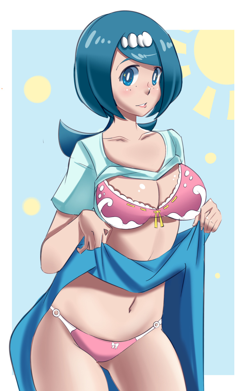 blue_hair breasts dress highres lana's_mother_(pokemon) lana_(pokemon) lingerie mature_female pabsmikan panties pokemon pokemon_(game) pokemon_sm swimsuit underwear upskirt