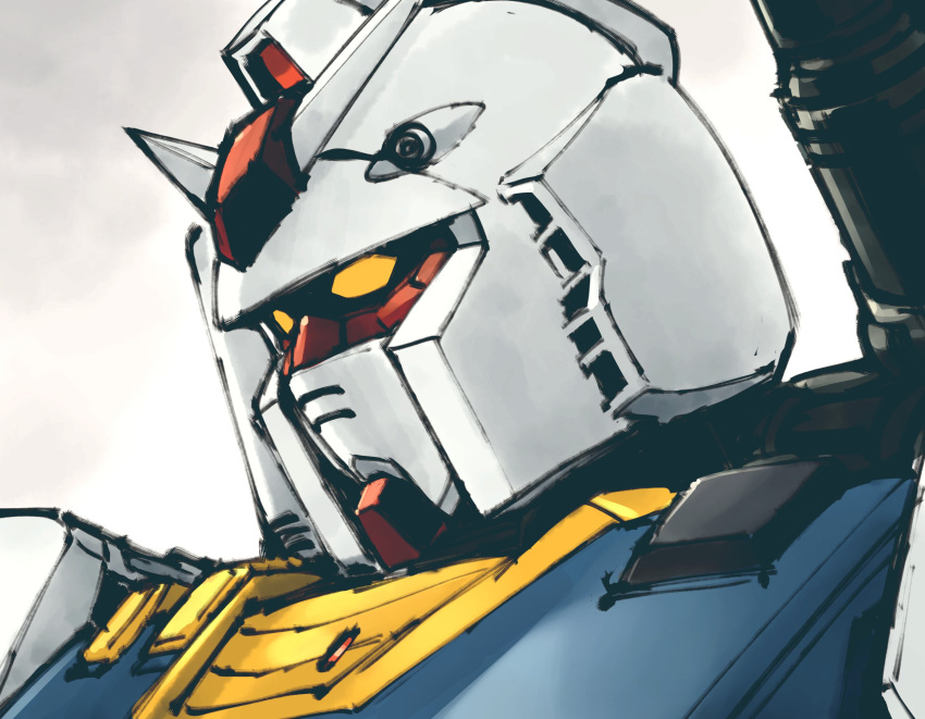 from_side grey_background gundam highres ishiyumi looking_down mecha mobile_suit mobile_suit_gundam no_humans rx-78-2 science_fiction solo v-fin yellow_eyes