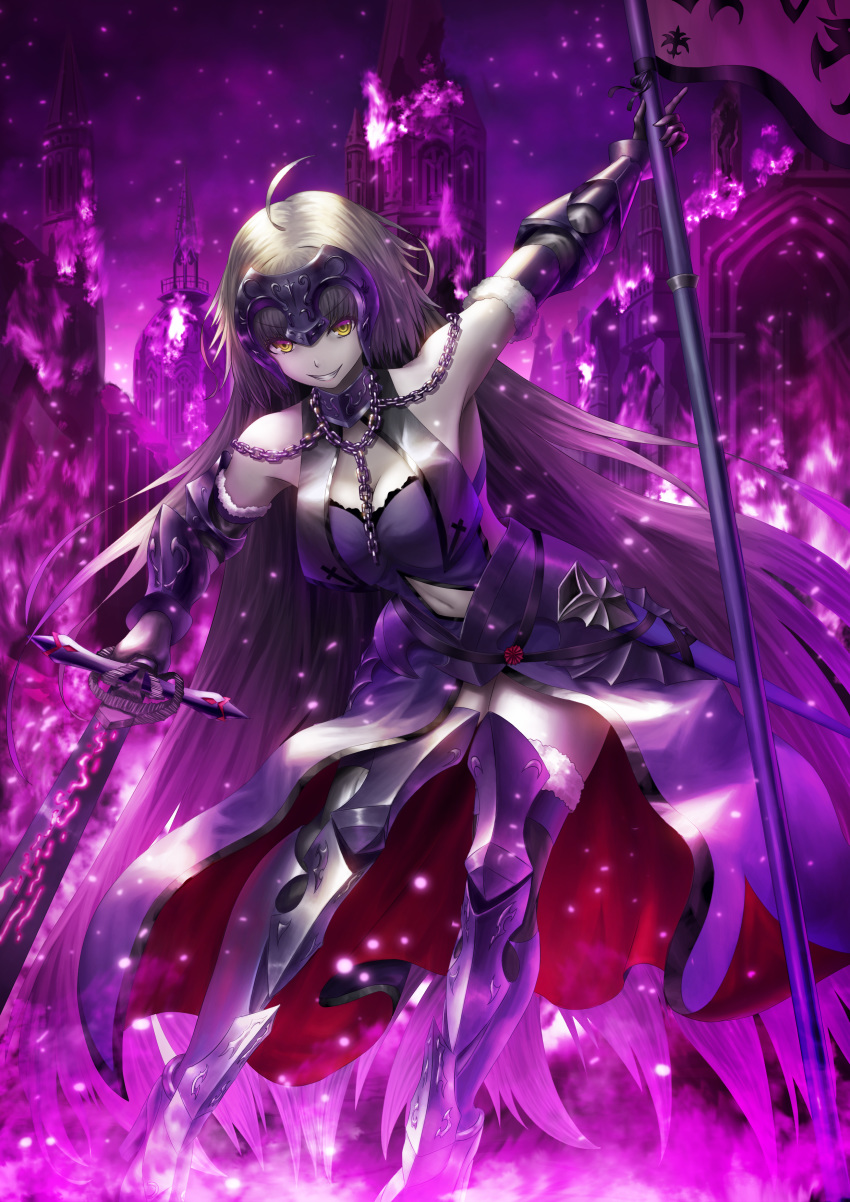 armor cleavage fate/grand_order jeanne_d'arc jeanne_d'arc_(alter)_(fate) sword thighhighs