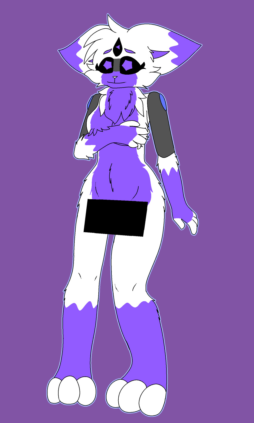 absurd_res android anthro fay_(robocatt) female fur hair hi_res hybrid machine nude patterns robocattnsfw robot simple_background smile solo