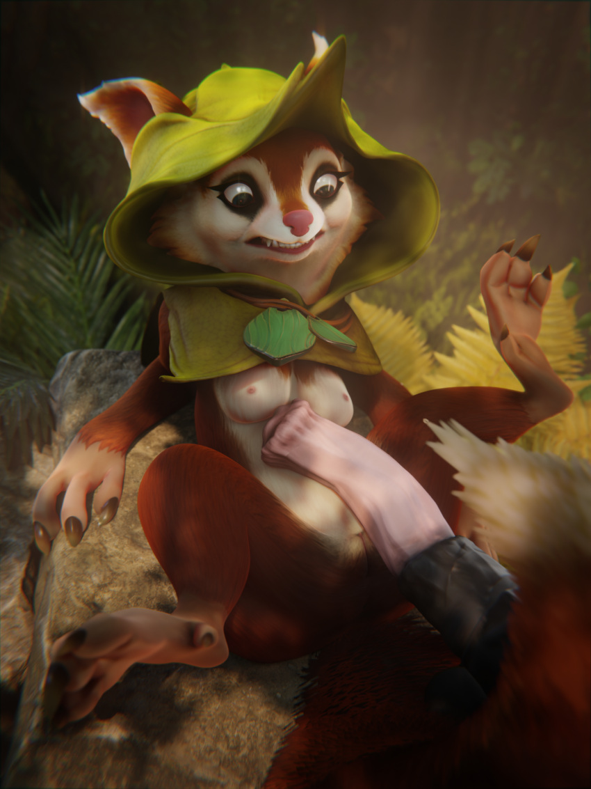 3d_(artwork) 4_fingers animal_genitalia animal_penis anthro breasts cape clothing digital_media_(artwork) embarrassed equine_penis feet female fingers forest forest_background fur genitals grass hi_res hood hoodwink_(dota) hybrid mammal nature nature_background nipples nude outside penis plant red_body red_fur rock rodent sciurid shoked solo spread_legs spreading tail_tuft toes tree tree_squirrel tuft video_games white_body