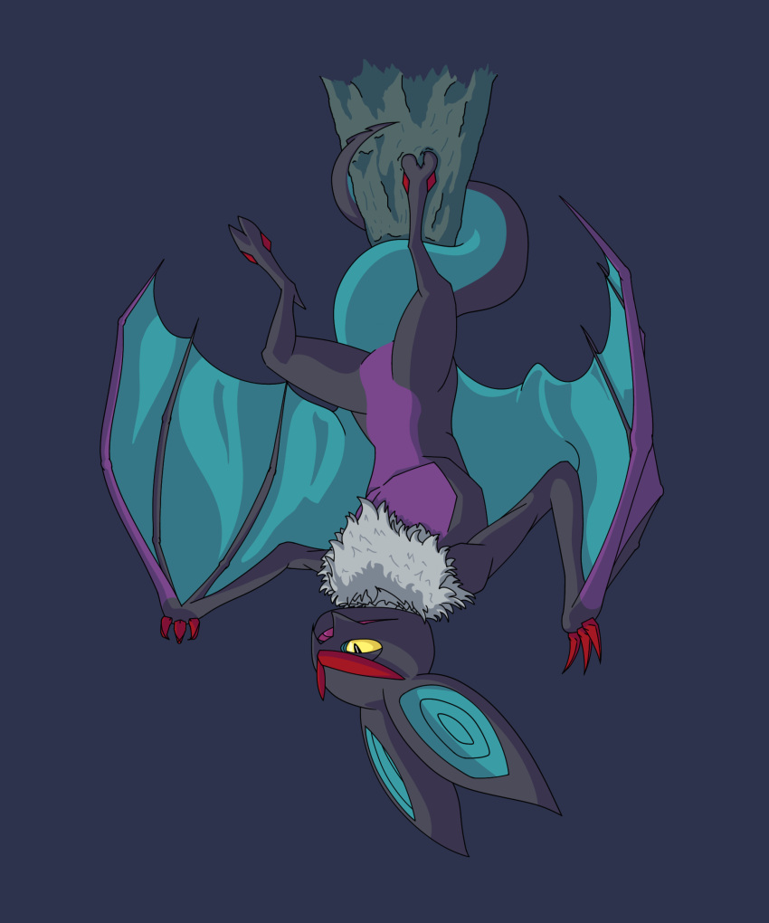 2022 absurd_res ambiguous_gender blue_background claws digital_media_(artwork) dragon female_(lore) feral fur hair hanging_upside_down hi_res multicolored_ears nintendo noivern open_mouth pok&eacute;mon pok&eacute;mon_(species) presenting red_claws simple_background smile solo steel_snake story story_in_description upside_down video_games wings wyvern