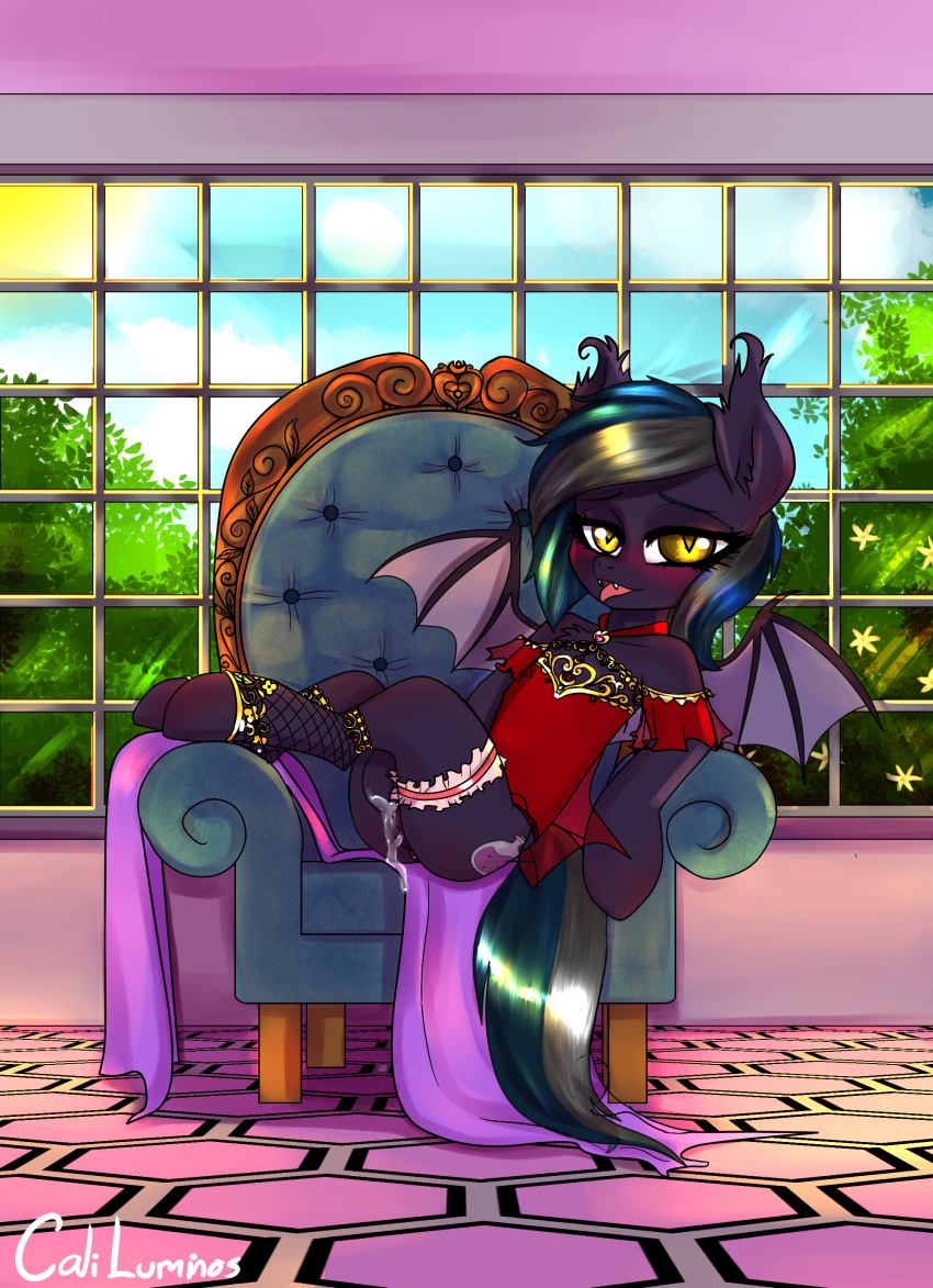 absurd_res artist_name:caliluminos bat_pony bestiality brony clothing dress equid equine female feral fluffyears furniture hasbro hi_res horse mammal masturbation my_little_pony pony ponybat sofa solo victorian