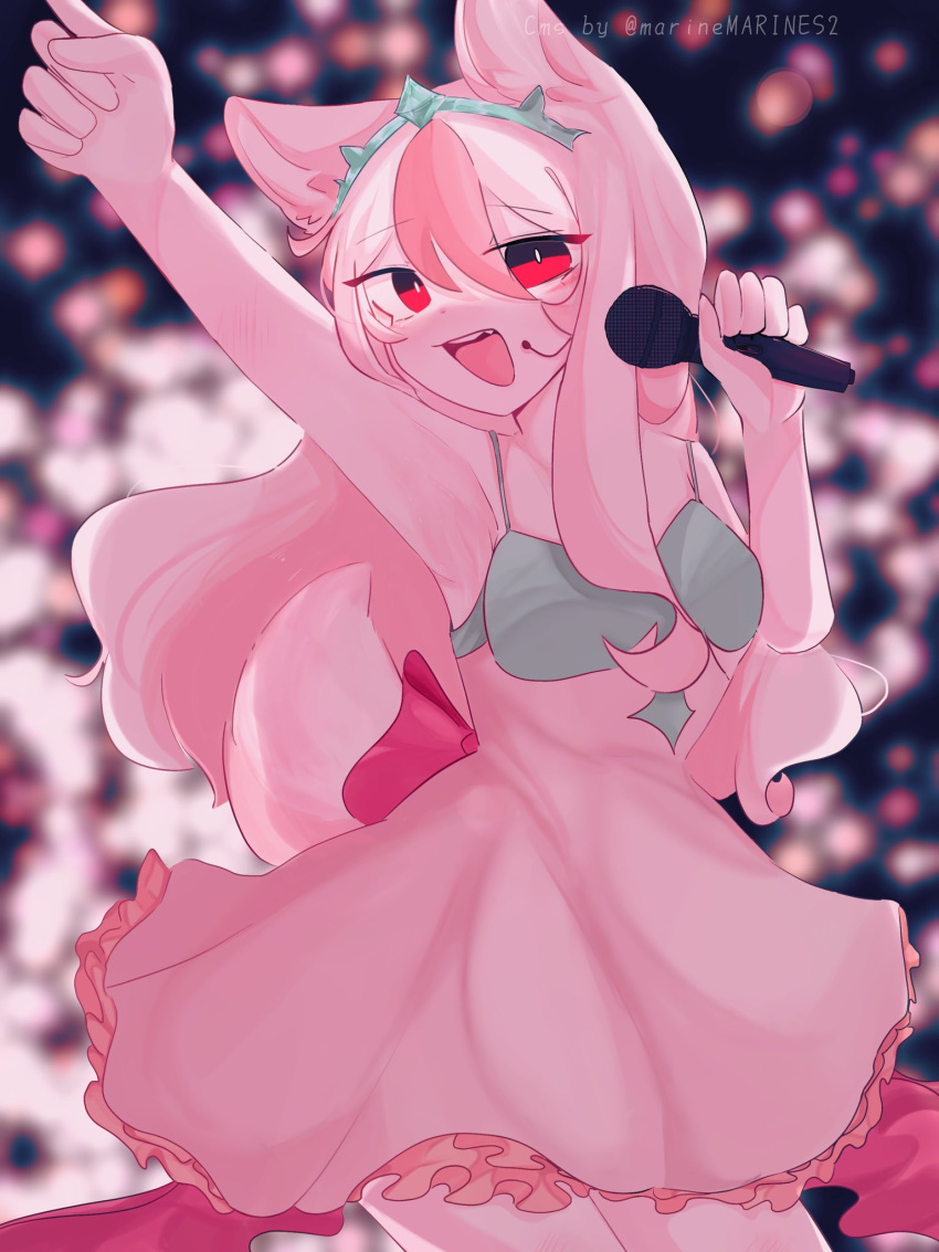 ambiguous_gender bottomwear brand_new_animal clothing crown female hi_res marinemarines2 microphone nazuna_hiwatashi singing skirt skirt_set studio_trigger