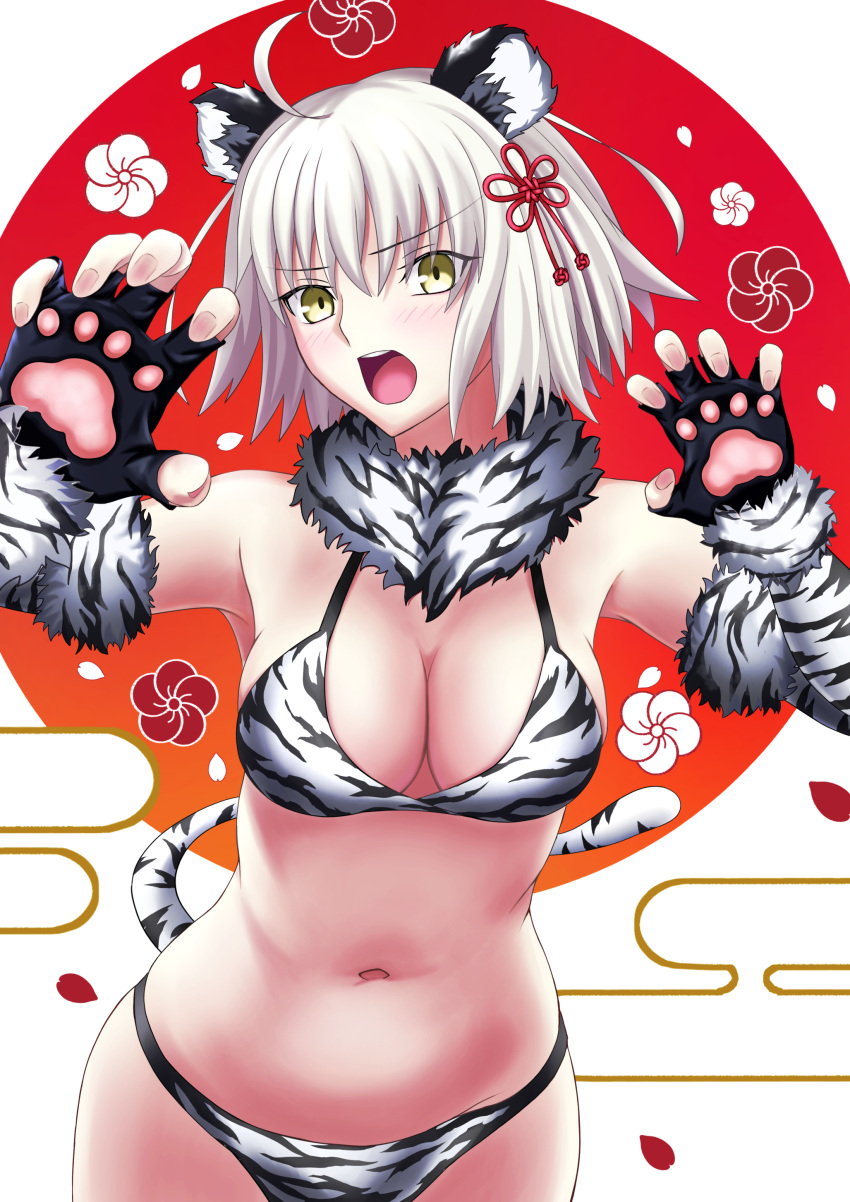 1girl absurdres bangs blush breasts fate/grand_order fate_(series) harukey highres jeanne_d'arc_(alter)_(fate) jeanne_d'arc_(fate) large_breasts looking_at_viewer open_mouth short_hair silver_hair solo yellow_eyes