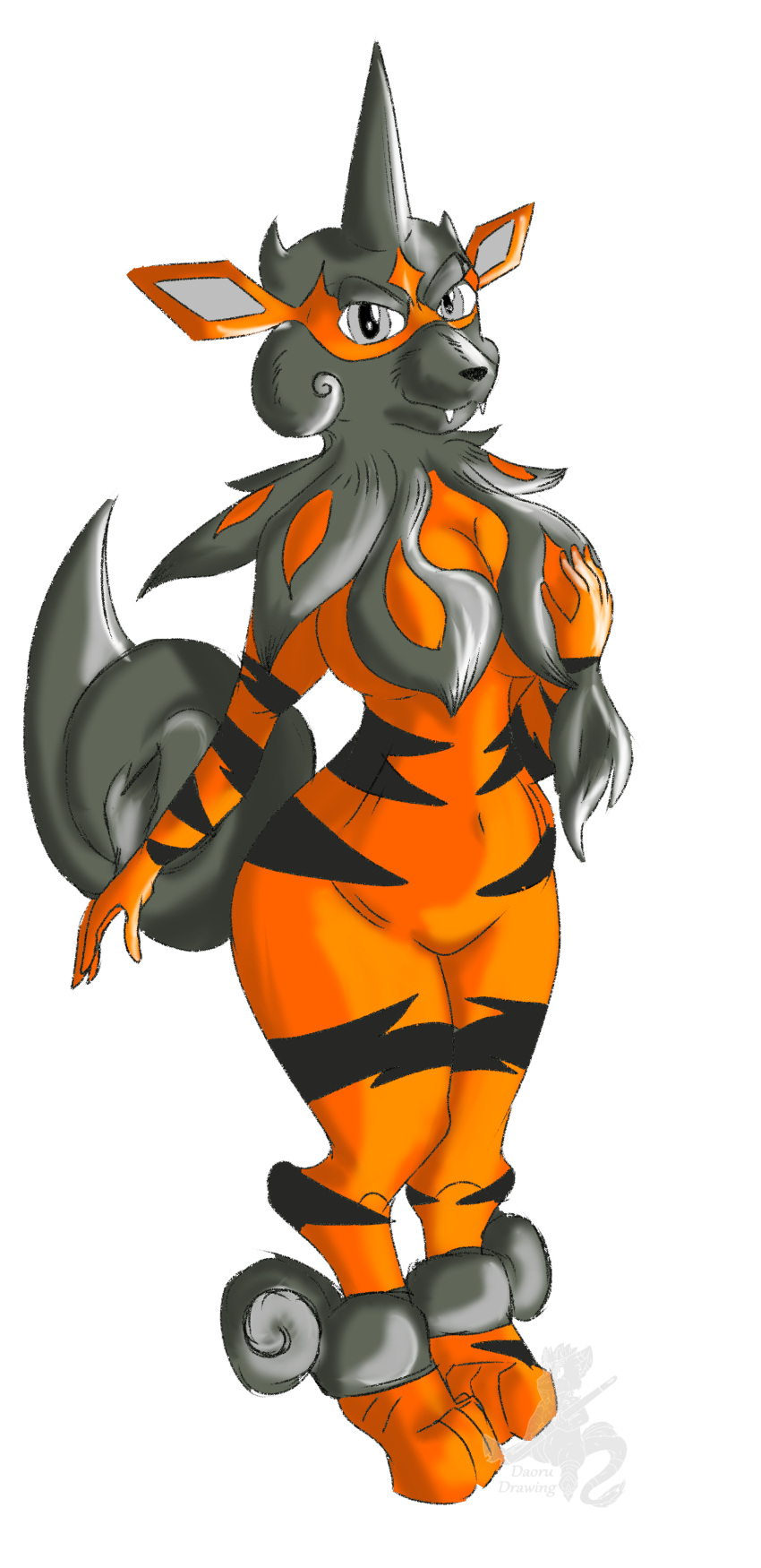 absurd_res anthro arcanine daoru-drawing female hi_res hisui hisuian_arcanine nintendo pok&eacute;mon pok&eacute;mon_(species) solo video_games