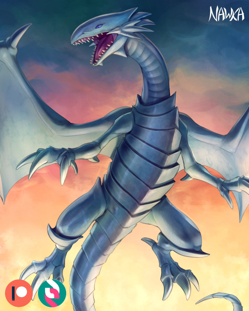 2022 ambiguous_gender blue-eyes_white_dragon blue_eyes claws dragon duel_monster finger_claws hi_res membrane_(anatomy) membranous_wings nawka open_mouth scalie solo toe_claws western_dragon white_body wings yu-gi-oh