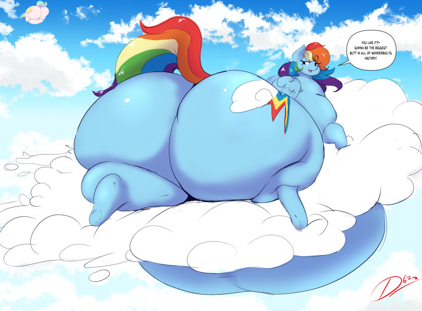absurd_res big_butt butt equid equine female feral friendship_is_magic hair hasbro hi_res huge_butt hyper hyper_butt looking_back mammal morbidly_obese morbidly_obese_female multicolored_hair my_little_pony obese obese_female overweight overweight_female pegasus rainbow_dash_(mlp) rainbow_hair tail_aside thelunarmoon wings