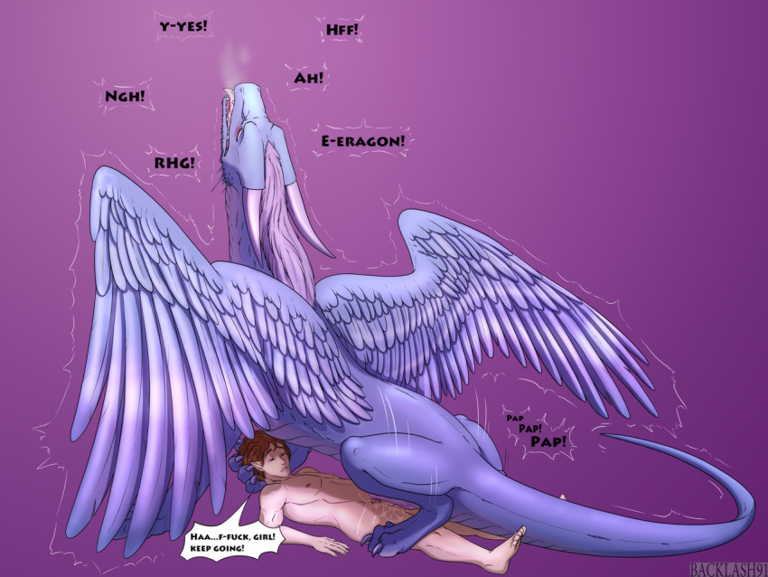 2022 anthro backlash91 bestiality blue_body blue_scales blush bodily_fluids brown_hair claws conditional_dnp digital_drawing_(artwork) digital_media_(artwork) dragon duo eragon eragon_(character) feathered_dragon feathers female female_penetrated feral genital_fluids genitals hair half_elf horn human human_on_feral inheritance_cycle interspecies larger_female male male/female male_on_feral male_penetrating male_penetrating_female mammal membrane_(anatomy) membranous_wings open_mouth penetration pussy saphira scales scalie sex simple_background size_difference tongue tongue_out vaginal vaginal_penetration western_dragon wings