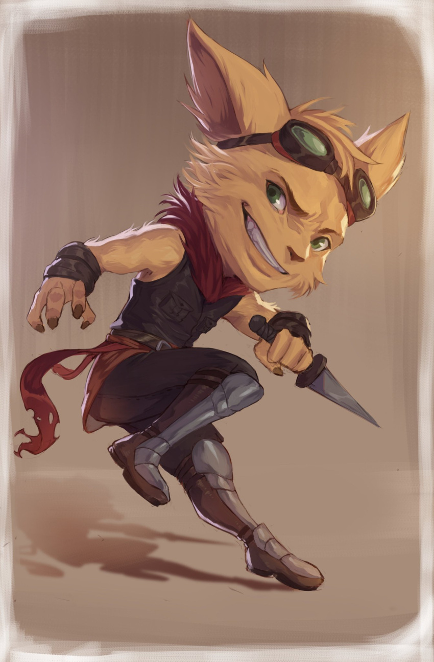 angusbeef anthro biped clothed clothing fan_character fluffy fully_clothed fur gloves green_eyes handwear hi_res league_of_legends male mammal neck_tuft riot_games solo teemo_the_yiffer tuft video_games yellow_body yellow_fur yordle