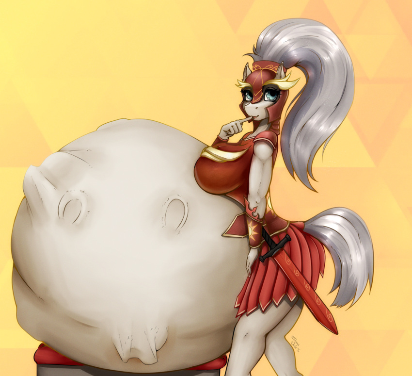 anthro armor belly big_belly fan_character female hyper hyper_belly oc:sun_spark shamziwhite solo vore