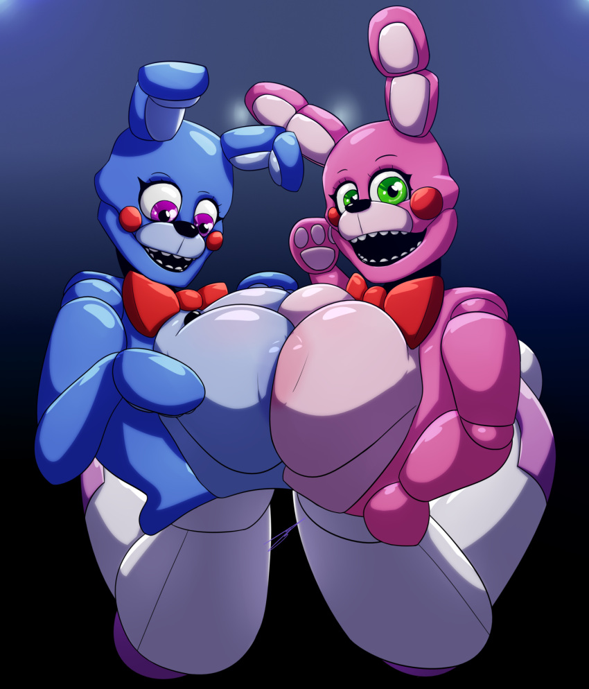 2019 animatronic anthro areola big_areola big_breasts blue_background blue_body blue_skin bonnet_(fnafsl) bow_tie breast_squish breasts breasts_frottage crossgender digital_media_(artwork) eyelashes female five_nights_at_freddy's funtime_freddy_(fnafsl) gesture gradient_background green_eyes group hb-viper hi_res lagomorph leporid looking_at_viewer machine male mammal mtf_crossgender multicolored_body multicolored_skin nipples nude open_mouth paws pink_body pink_skin puppet puppet_bonnie_(fnafsl) purple_eyes rabbit robot scottgames signature simple_background sister_location squish teeth two_tone_body two_tone_skin ursid video_games waving waving_at_viewer white_body white_skin