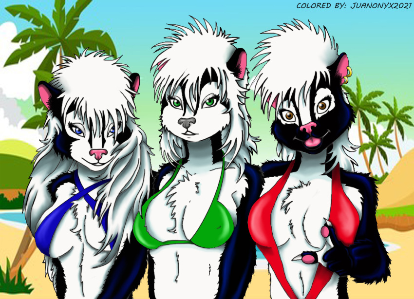 beach bikini clothing colored female female/female group invalid_tag james_m_hardiman juanonyx lori_(jmh) natasha_(jmh) onyx_(jmh) palmers remastered seaside summer sun swimwear