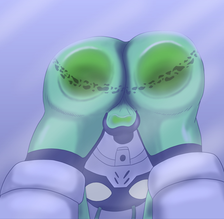 against_surface alien antennae_(anatomy) anthro armor astronaut_suit balls big_butt boots bulge butt clothed clothing digital_media_(artwork) footwear genitals glass green_body green_skin headgear helmet hi_res humanoid looking_at_viewer macro710 male mammal markings not_furry on_glass presenting presenting_hindquarters rear_view simple_background skintight_suit solo space_reggy spacesuit thatweirdguy