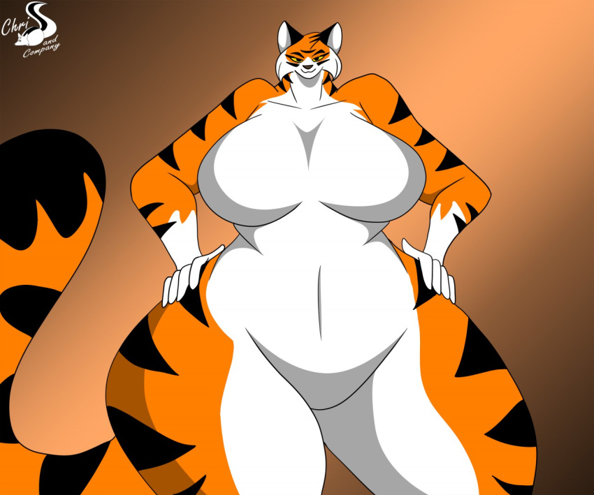 anthro breasts chrisandcompany featureless_breasts felid female mammal pantherine solo tiger