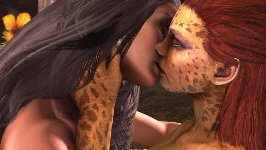 3d_(artwork) absurd_res animal_humanoid breasts cheetah_(dc) cheetah_humanoid dc_comics digital_media_(artwork) duo felid felid_humanoid feline feline_humanoid female female/female hi_res human humanoid jungle kissing mammal mammal_humanoid outside romantic smokescreen117 wonder_woman wonder_woman_(series)