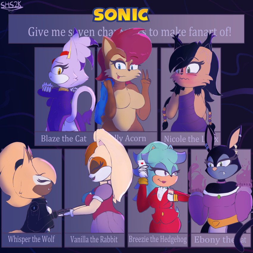 absurd_res anthro archie_comics big_breasts black_hair blaze_the_cat blue_eyes blush breasts breezie_the_hedgehog breezie_the_hedgehog_(archie) brown_body brown_fur canid canine canis chipmunk clothed clothing conditional_dnp cute_expression digital_drawing_(artwork) digital_media_(artwork) domestic_cat ebony_the_cat eulipotyphlan eye_contact eyes_closed felid feline felis female female/female fur green_body green_eyes green_fur ground_squirrel group hair hedgehog hi_res hybrid idw_publishing lagomorph leporid looking_at_another looking_at_viewer looking_back lynx mammal nicole_the_lynx pink_eyes playful princess purple_body purple_fur rabbit red_hair rodent royalty sally_acorn sciurid sega smile sonic_the_hedgehog_(archie) sonic_the_hedgehog_(comics) sonic_the_hedgehog_(idw) sonic_the_hedgehog_(series) superhypersonic2000_(artist) tan_body tan_fur teasing thick_thighs tongue vanilla_the_rabbit whisper_the_wolf white_body white_fur wolf yellow_eyes