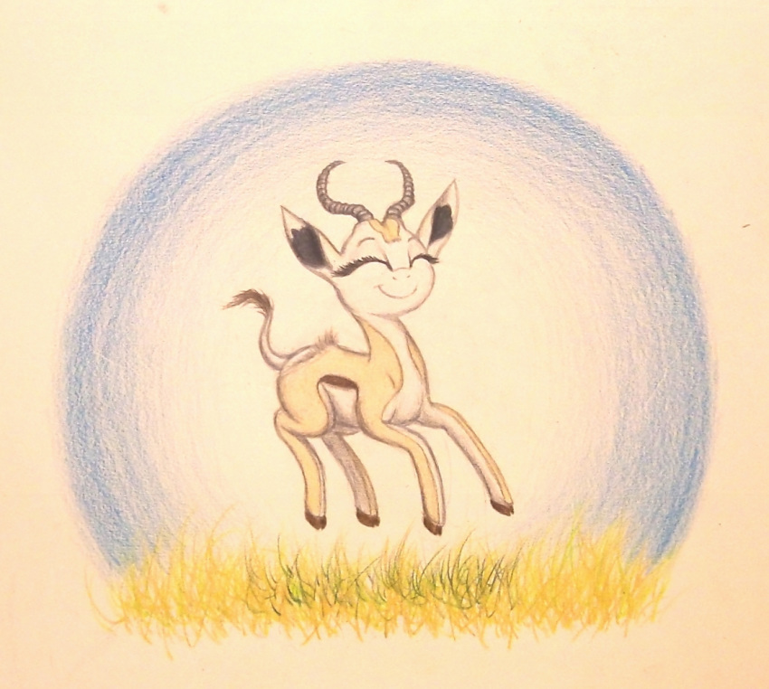 2016 antelope black_hooves black_tail bovid cloven_hooves colored_pencil_(artwork) countershade_face countershade_legs countershade_torso countershading cub eyelashes eyes_closed fan_character female feral full-length_portrait fur grass grey_horn happy hooves horn jumping mammal mmiri_omi multicolored_fur my_little_pony portrait prancing pronking quadruped ridged_horn shadow simple_background smile solo springbok suspended_in_midair tail_tuft tan_fur thefriendlyelephant toony traditional_media_(artwork) true_antelope tuft two_tone_fur two_tone_tail white_background white_countershading white_fur white_tail young