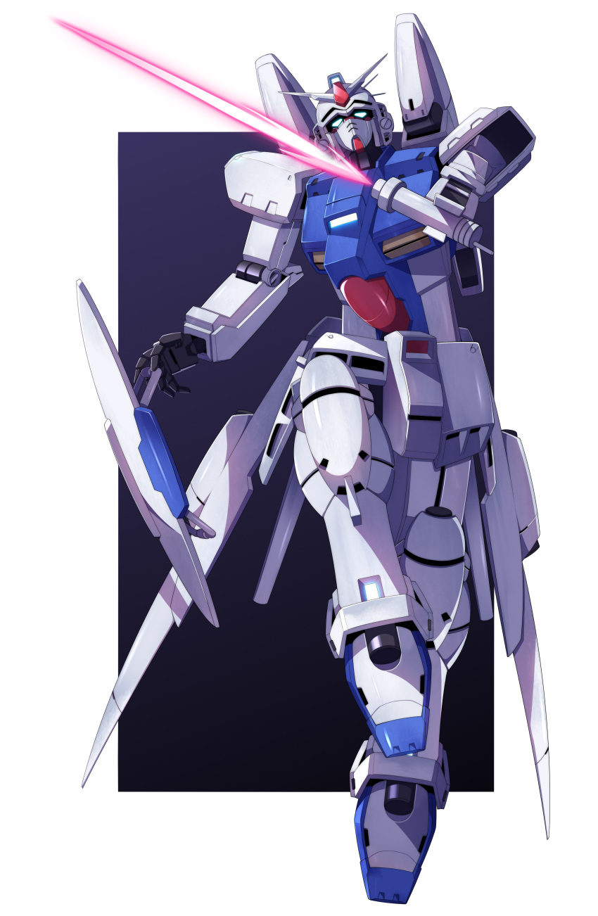 absurdres beam_saber energy_sword gundam gundam_0083 gundam_gp-03_stamen highres holding holding_sword holding_weapon mate_(oktavia1121) no_humans rx-78-2 simple_background standing sword two-tone_background weapon