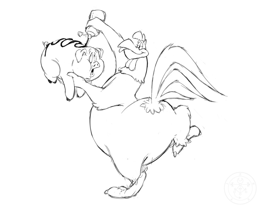 2021 3_toes 4_fingers ambiguous_gender ambiguous_prey anthro anthro_pred avian avian_caruncle beak belly big_belly big_butt biped bird black_and_white butt chicken comb_(anatomy) dewlap_(anatomy) digital_media_(artwork) digitigrade domestic_pig duo eyebrows feathers feet feral feral_prey fingers foghorn_leghorn food galliform gallus_(genus) half-closed_eyes head_crest hi_res holding_character hungry imminent_vore ketchup larger_anthro larger_male larger_pred leghorn_chicken looney_tunes male male_pred mammal monochrome narrowed_eyes on_model on_one_leg open_mouth overweight overweight_anthro overweight_male phasianid raised_eyebrows rear_view scutes simple_background size_difference sketch smaller_ambiguous smaller_feral standing story story_in_description suid suina sus_(pig) tail_feathers toes tongue tongue_out warner_brothers wattle white_background wide_hips zevtibull