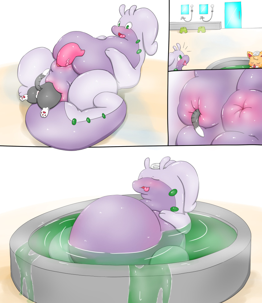 absurd_res anal anal_vore anthro anus bath bathhouse bboing belly big_belly comic domestic_cat duo felid feline felis feral goodra hi_res inflated_belly male male/male mammal nintendo pok&eacute;mon pok&eacute;mon_(species) puffy_anus size_difference video_games vore