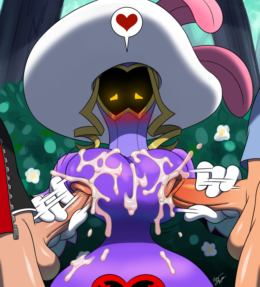 &lt;3 aeolus06 balls blonde_hair blush bodily_fluids breasts clothing cum cum_on_breasts erection feathers female genital_fluids genitals gloves glowing glowing_eyes hair handjob handwear hat headgear headwear heartless hi_res human kingdom_hearts kingdom_hearts_3 male male/female mammal monster not_furry orgasm parasol_beauty penile penis riku_(kingdom_hearts) sex sora_(kingdom_hearts) square_enix video_games yellow_eyes